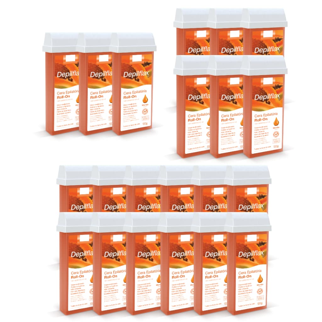 Kit Cera Depilatória Roll On Refil Mamão Pack 3 6 ou 12 Unidades Depilflax 100g