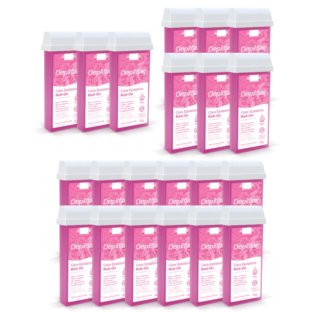 Kit Cera Depilatória Roll On Refil Rosa Pack 3 6 ou 12 Unidades Depilflax 100g
