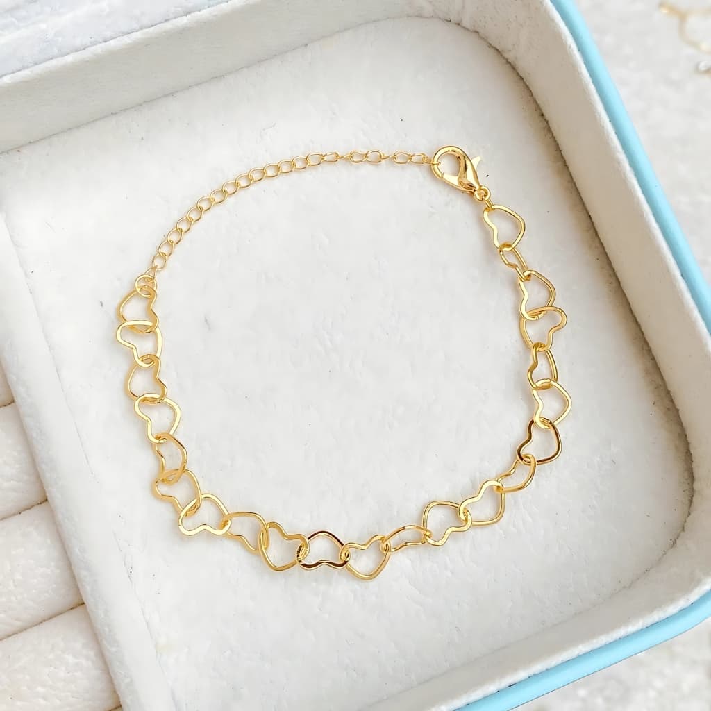 Pulseira Feminina Coração Vazado Luxo Corações P Delicado Banhado em Ouro 18k para Atacado e Revenda Acessórios Feminino