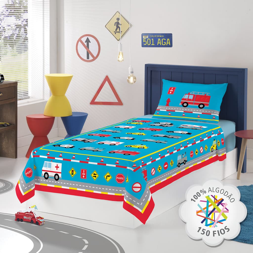 jogo de cama carros carrinhos transporte