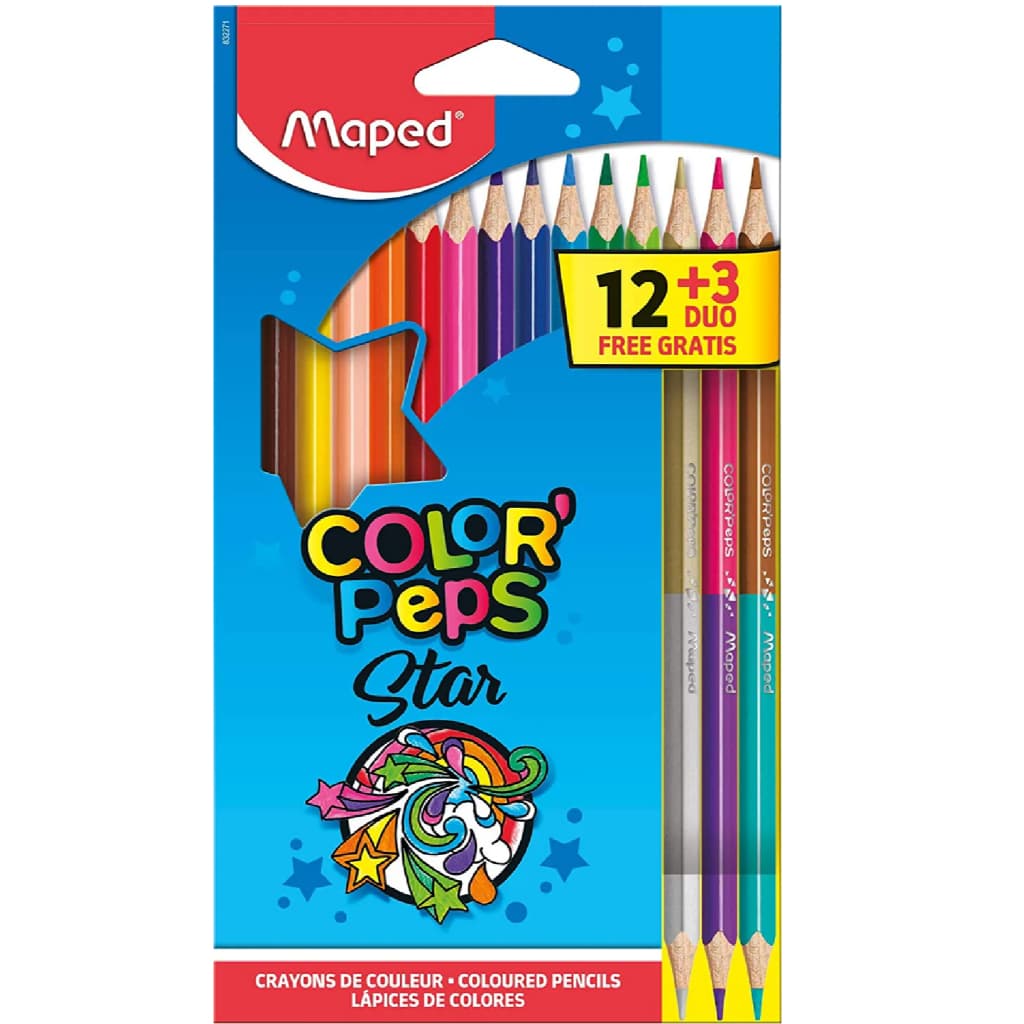 LAPIS DE COR COLORPEPS STAR 12 CORES MAIS 3 LAPIS DE COR DUO