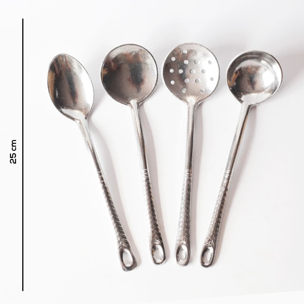 Kit 4 Colheres de Alumínio 25cm colher concha escumadeira concha rasa