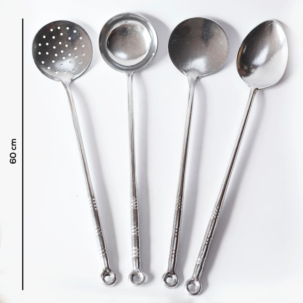 Kit 4 Colheres Grandes de Alumínio 60cm  Ideal para Restaurantes, Escolas e Grandes Eventos