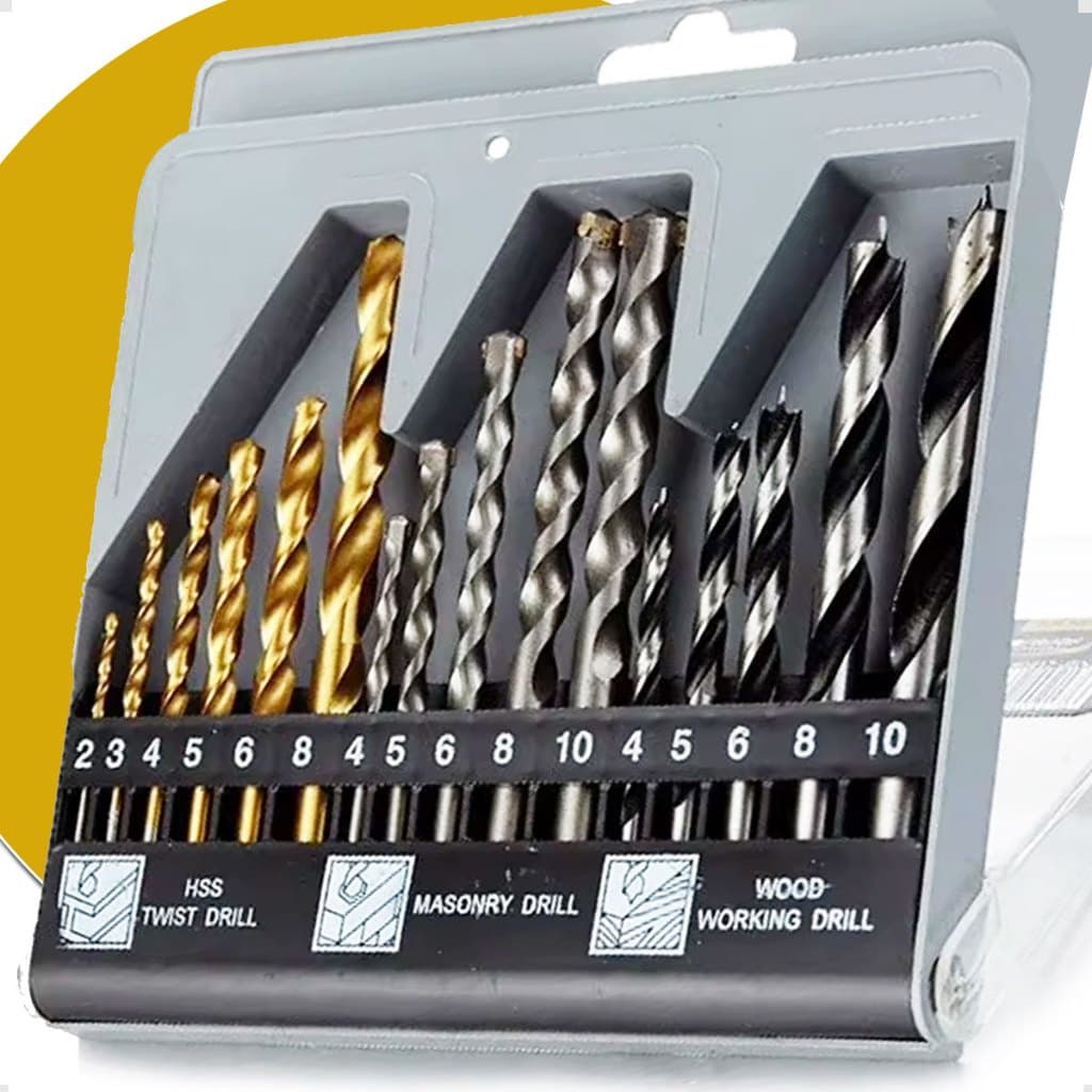 Jogo de Brocas 16 Peças Metal Concreto Madeira P/ Furadeira Parafusadeira Kit Brocas Com Caixa