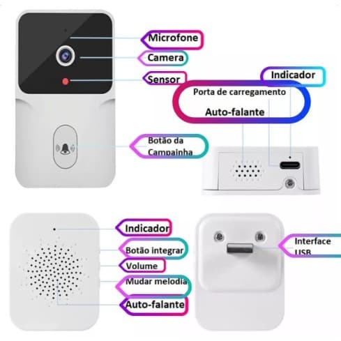 Campainha Interfone Inteligente Câmera E Áudio Wi-fi Externa