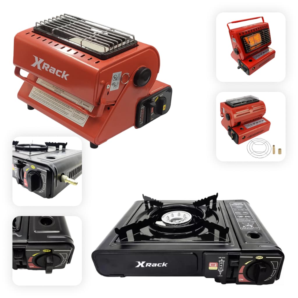 Kit Aquecedor Elétrico A Gás Dobrável + Fogareiro Fogão 1 Boca C/ Maleta Pesca Viagem Acampamento