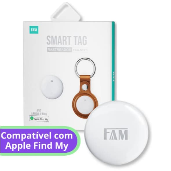 Rastreador Smart Tag Fam - 1und Rastreador Compatível Com iPhone Apple - Acompanha dois chaveiros em couro