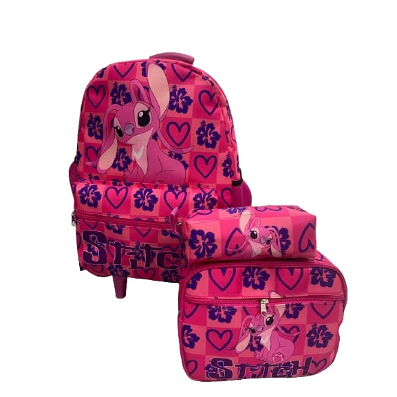 Kit Mochila Rodinha lillo stitch Escolar Juvenil Infantil Lancheira Estojo