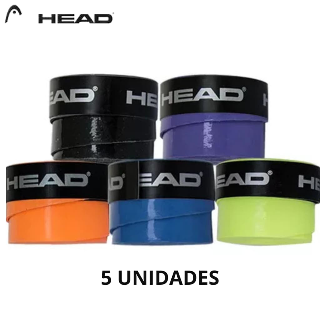 Kit 5 Overgrip Head Cores Aleatórias - Grip Para Raquete Tennis, Beach Tênis, Padel