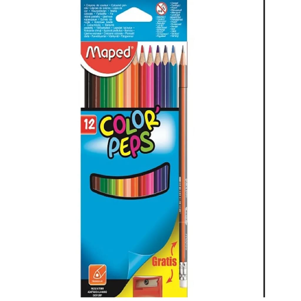 LAPIS DE COR COLOR PEPS STAR 12 CORES MAIS APONTADOR DE LAPIS GRAFITE