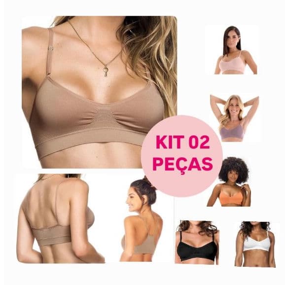 Kit 2 Sutiã Top Sem Costura Sem Bojo Zee Rcci Básico Alça Ajustável