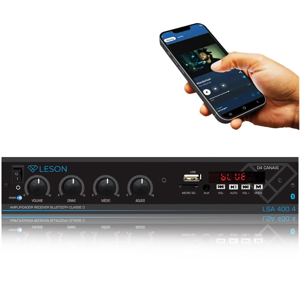Amplificador Som Ambiente 4 Canais Bt Eq Grave Médio Agudo