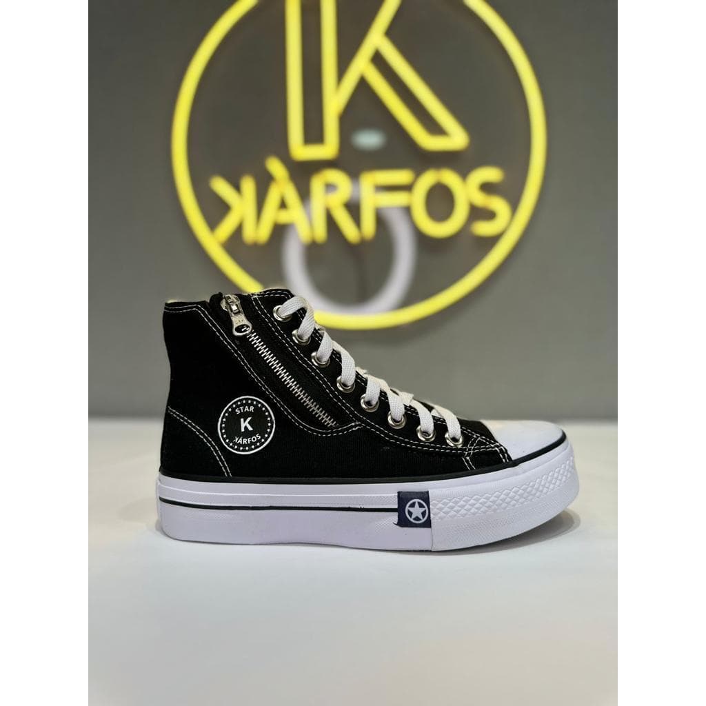 Tênis Bota Plataforma Jeans Feminino Zíper Cano Alto Karfos