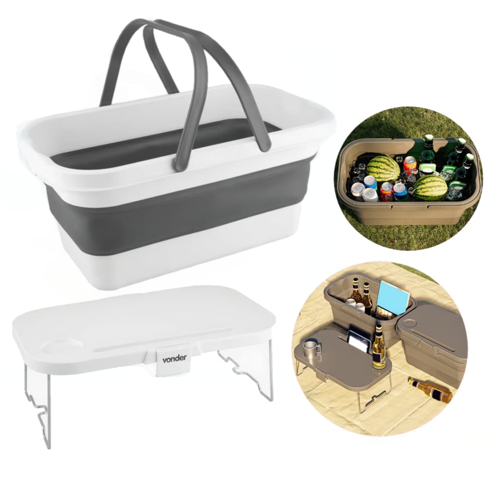 Cesta De Piquinique Compacta Dobrável Com Mesa Embutida 27 Litros P/ Camping