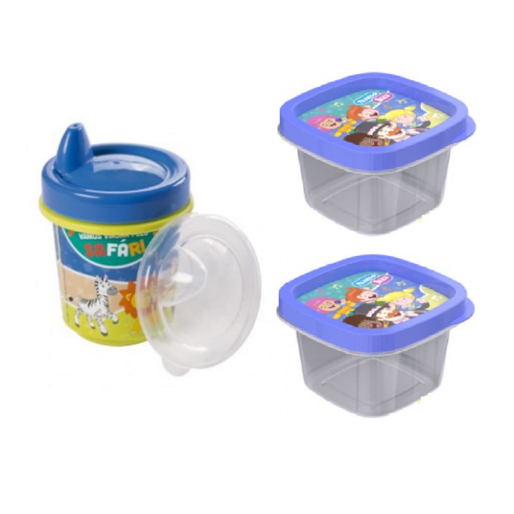 Kit Copo Infantil Mundo Da Bita Safari + 2 Clic Pote Merenda