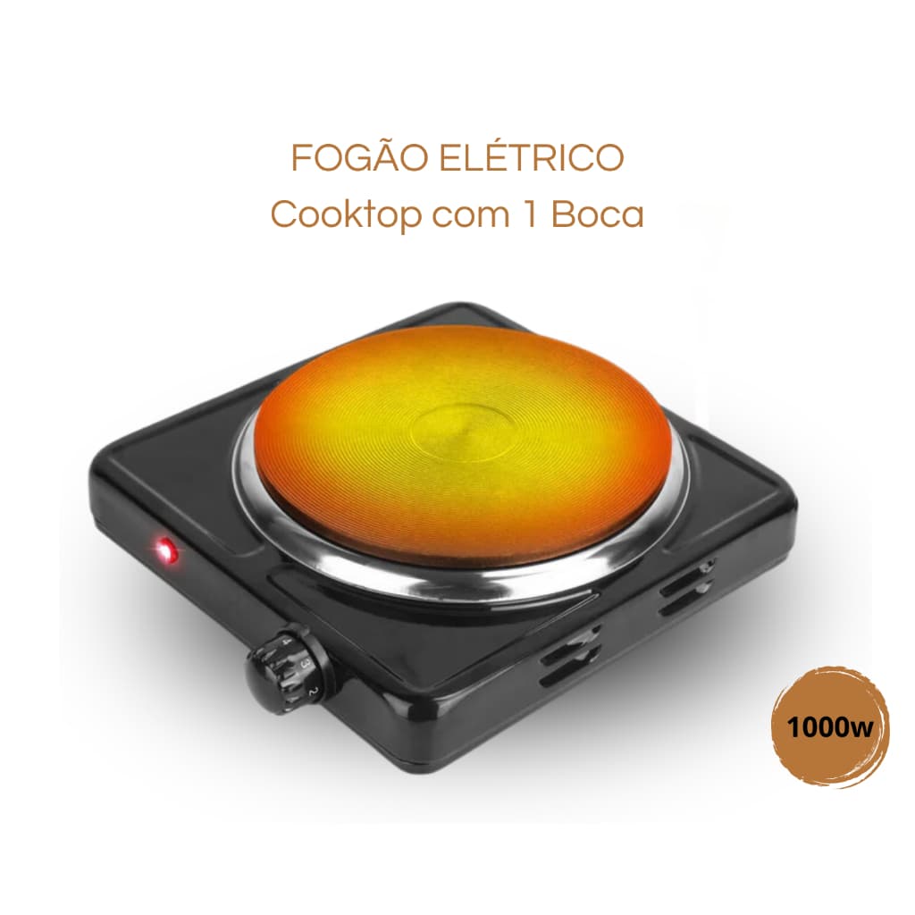 Fogão Fogareiro 1 Boca Elétrico Portátil Mesa Inox 1000W Potência Cooktop