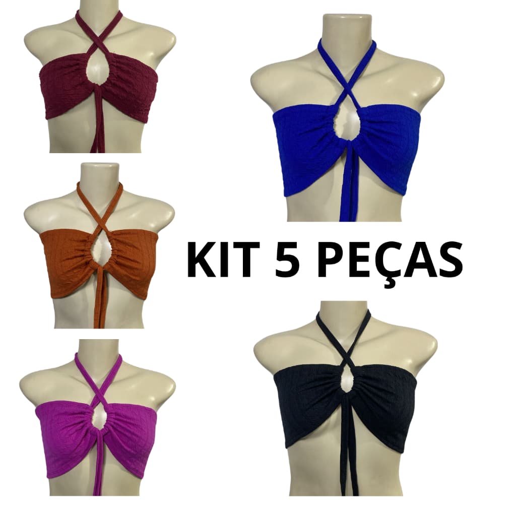 * KIT C/ 5 CROPPEDS LINDOS - TAMANHO ÚNICO- CORES SORTIDAS*