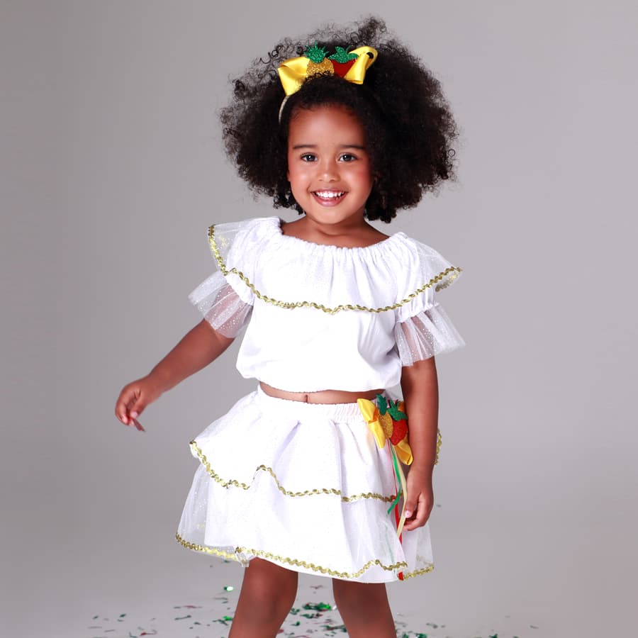 Fantasia Baiana Infantil Menina Completa com Saia, Blusa e Tiara