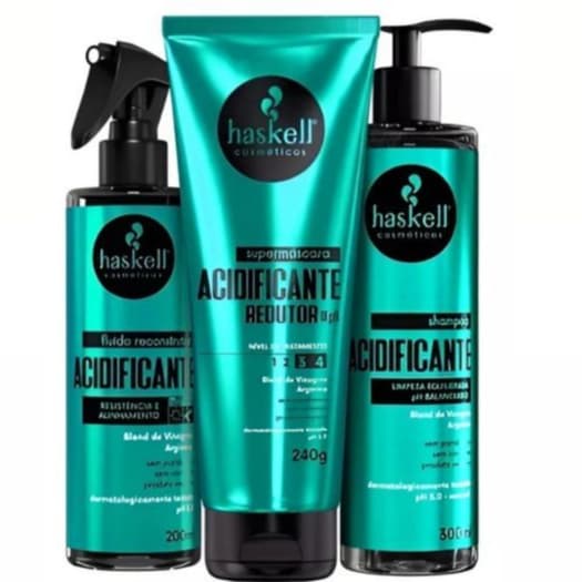 Kit Acidificante Haskell 1 Shampoo 300ml 1 Fluído 200ml 1 Supermáscara 240g Haskell/Redutor de PH