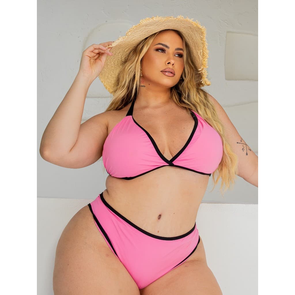 Biquíni Plus Size Bicolor Cortininha Fixa Poliamida GG G2 G3