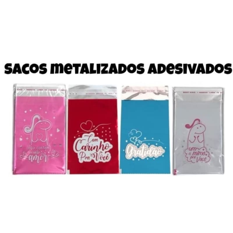 Saco de Presente 10x15 Metalizados adesivo com Frases 50/100 unidades