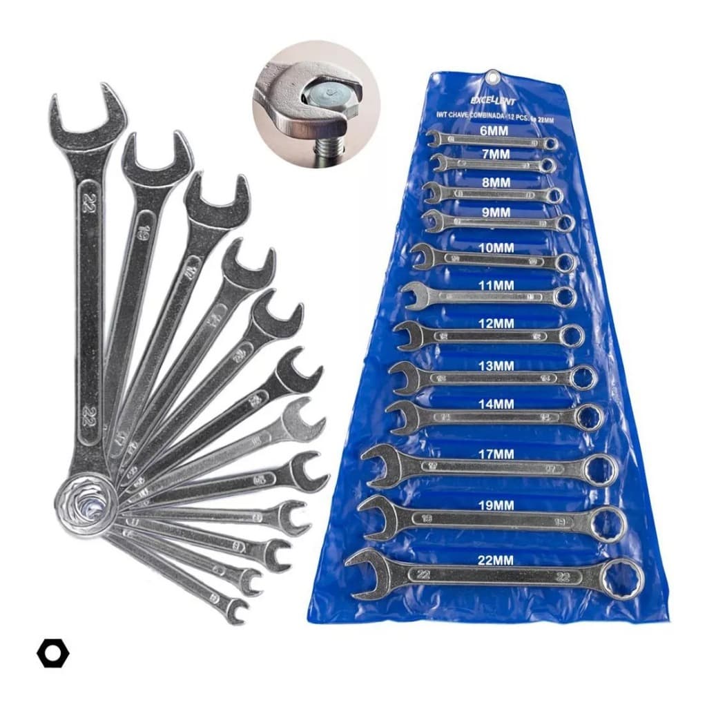 KIT Chave Combinada Aço Carbono Com 12pcs de 6 a 22mm ou 05un. de 12mm
