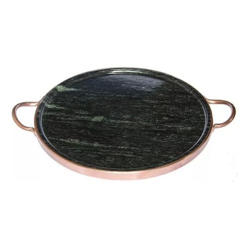 Forma De Pizza De Pedra Sabão Curada 32 Cm Alças De Cobre