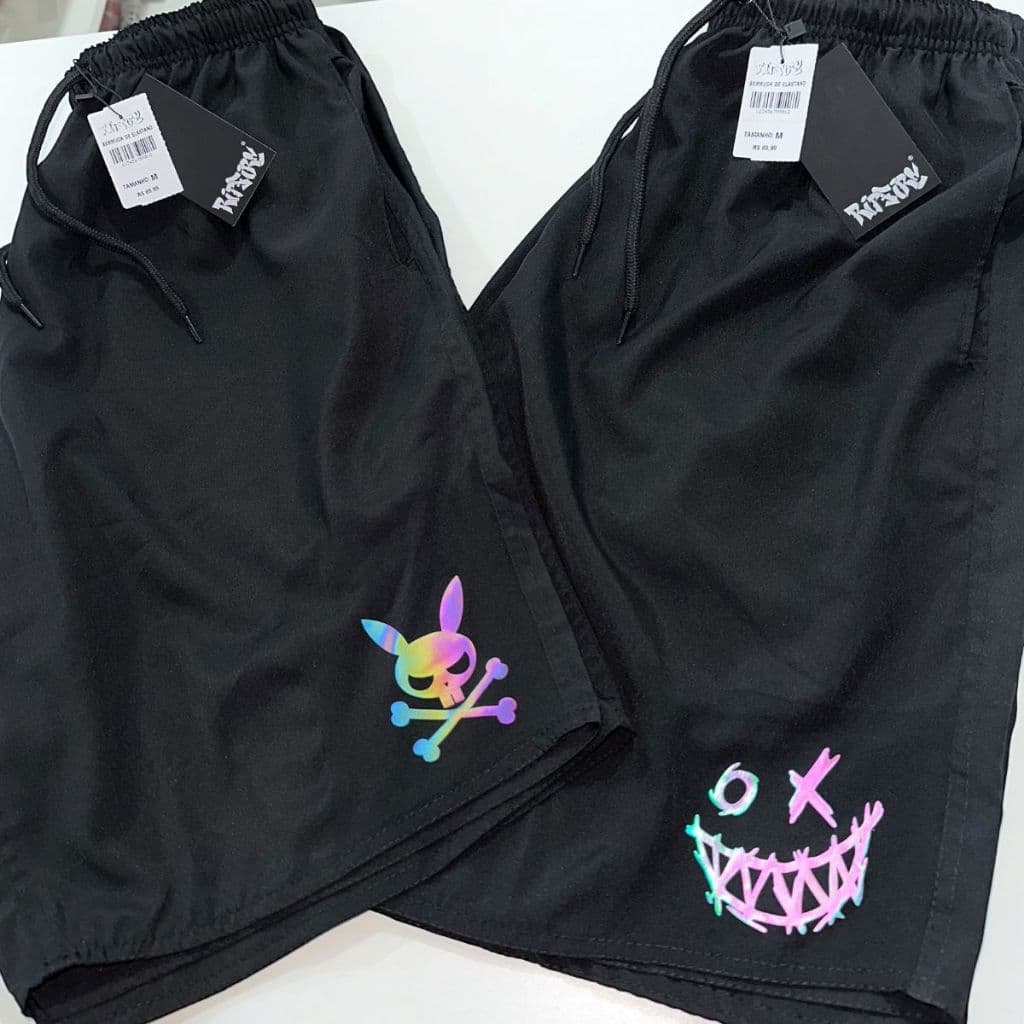 Kit Com 2 Bermuda Masculina Short Tactel Elastano Calção Holográfica Smile