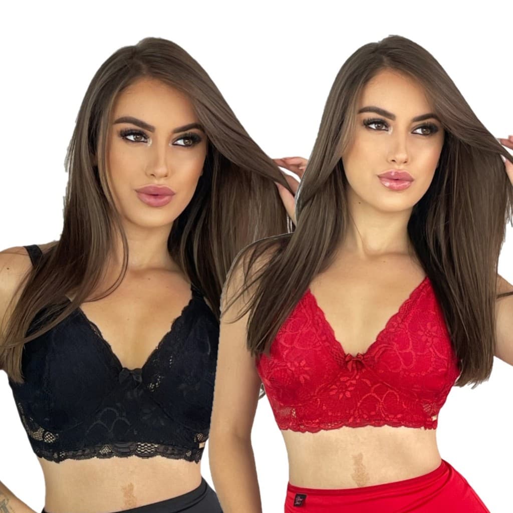 KIT 2 Sutiã Amamentação Renda Gestante Plus Pós Parto Bella