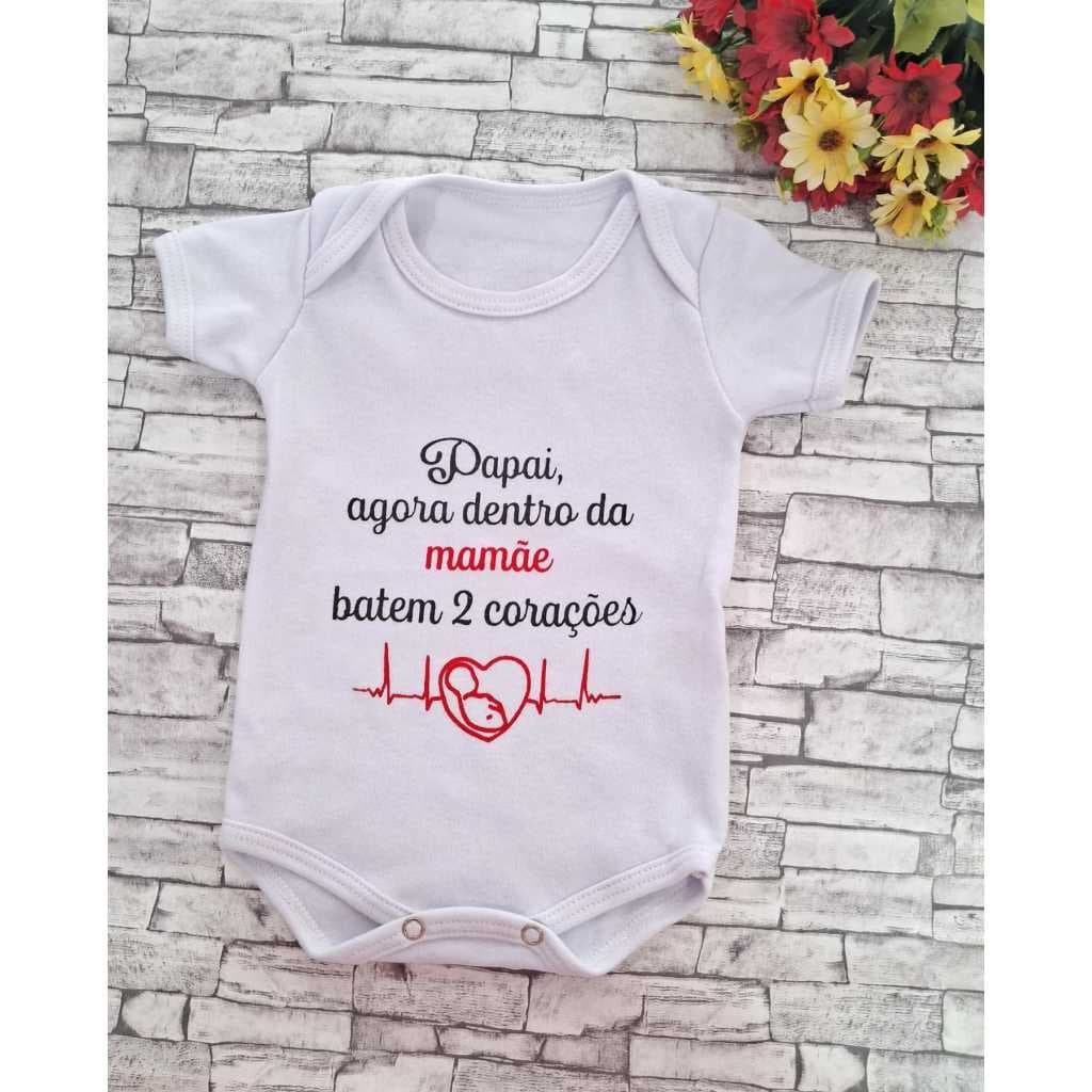 Body Infantil Manga Curta Branco Temático Bebê Frase 100% Suedine