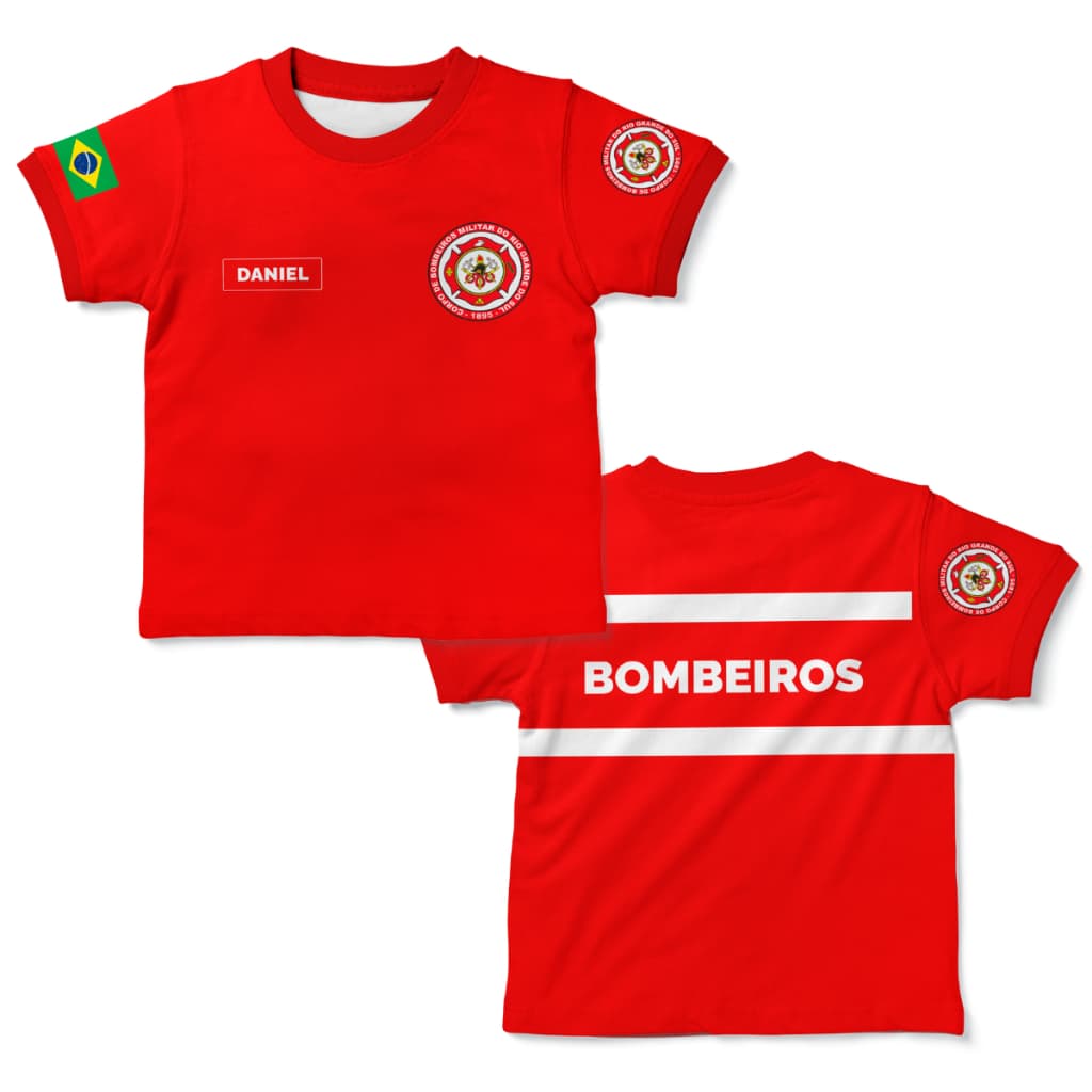Camiseta infantil Bombeiros personalizada com nome 3