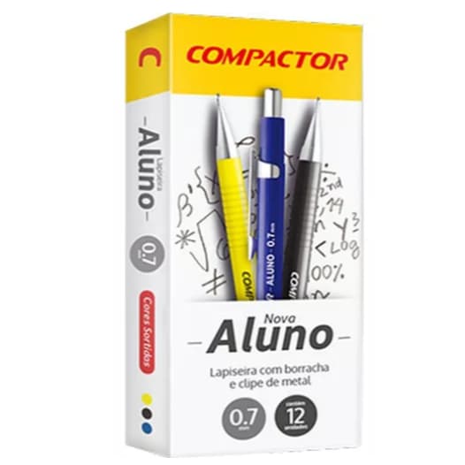 Lapiseira 0.7mm Aluno 0.7 com borracha e clip de metal Metalica Cx.c/12