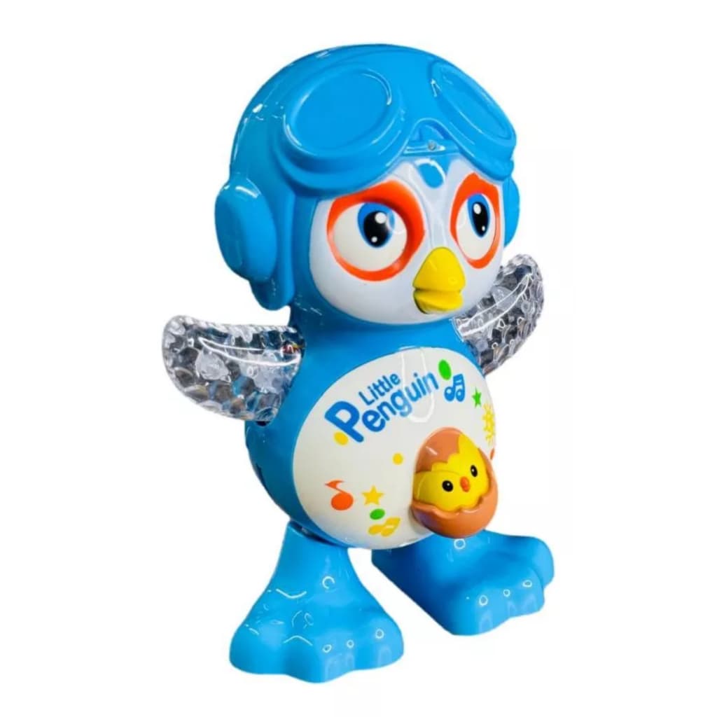 Boneco Pinguim Dançarino Mexe Olho Braços A Pilha Azul