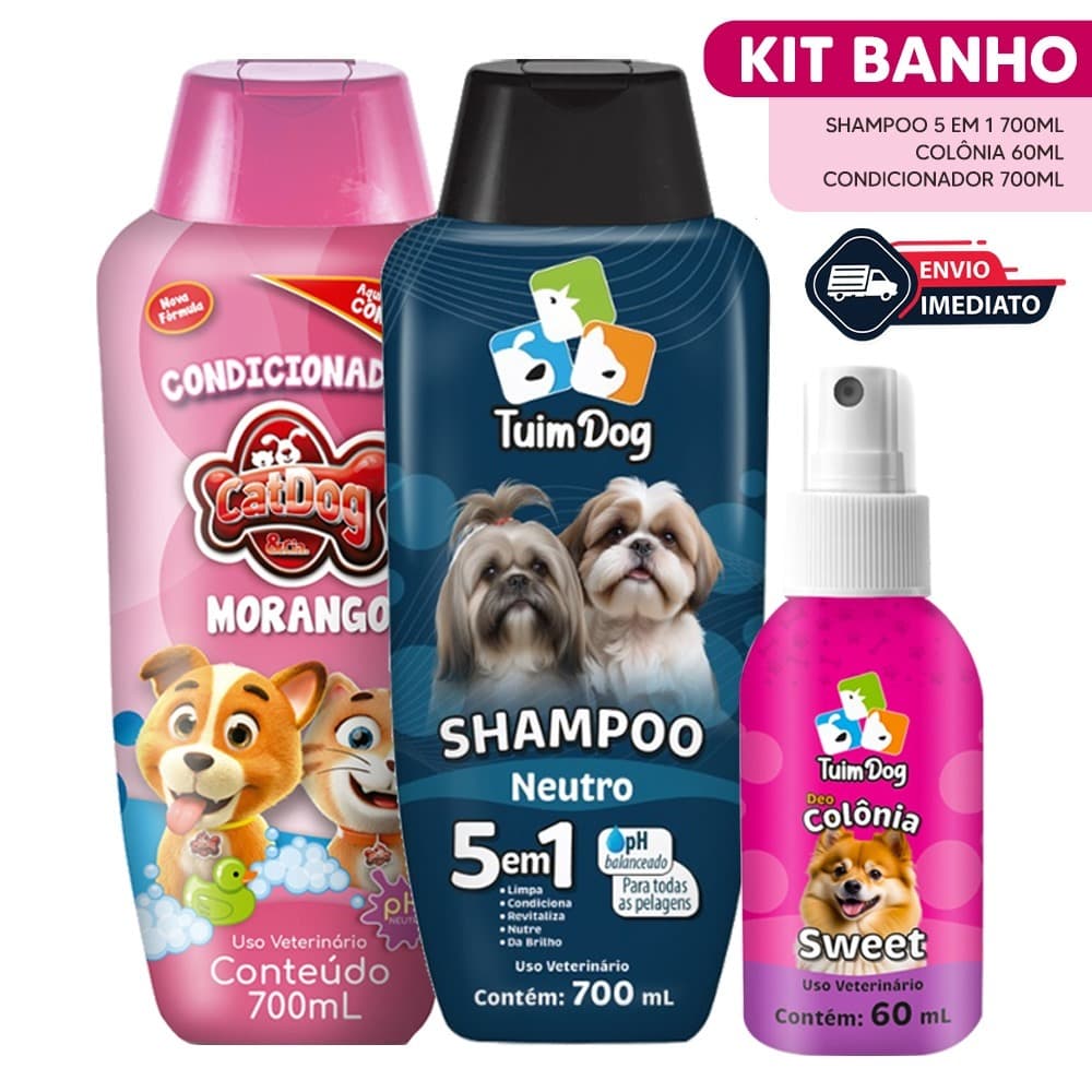 Kit Banho Pet Shampoo Neutro Shih Tzu / Lhasapara Cachorro Cães Condicionador e Perfume Desodorante Cães TuimDog