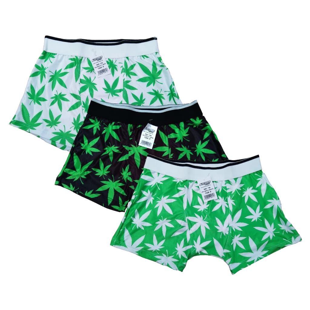 Cueca Boxer Hemp Estampada Folhas Maconha Cannabis Poliester