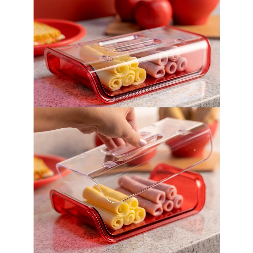 Porta Frios Pote com Tampa Acrílico Empilhável Organizador Resistente Queijo - Presunto Multiuso UZ