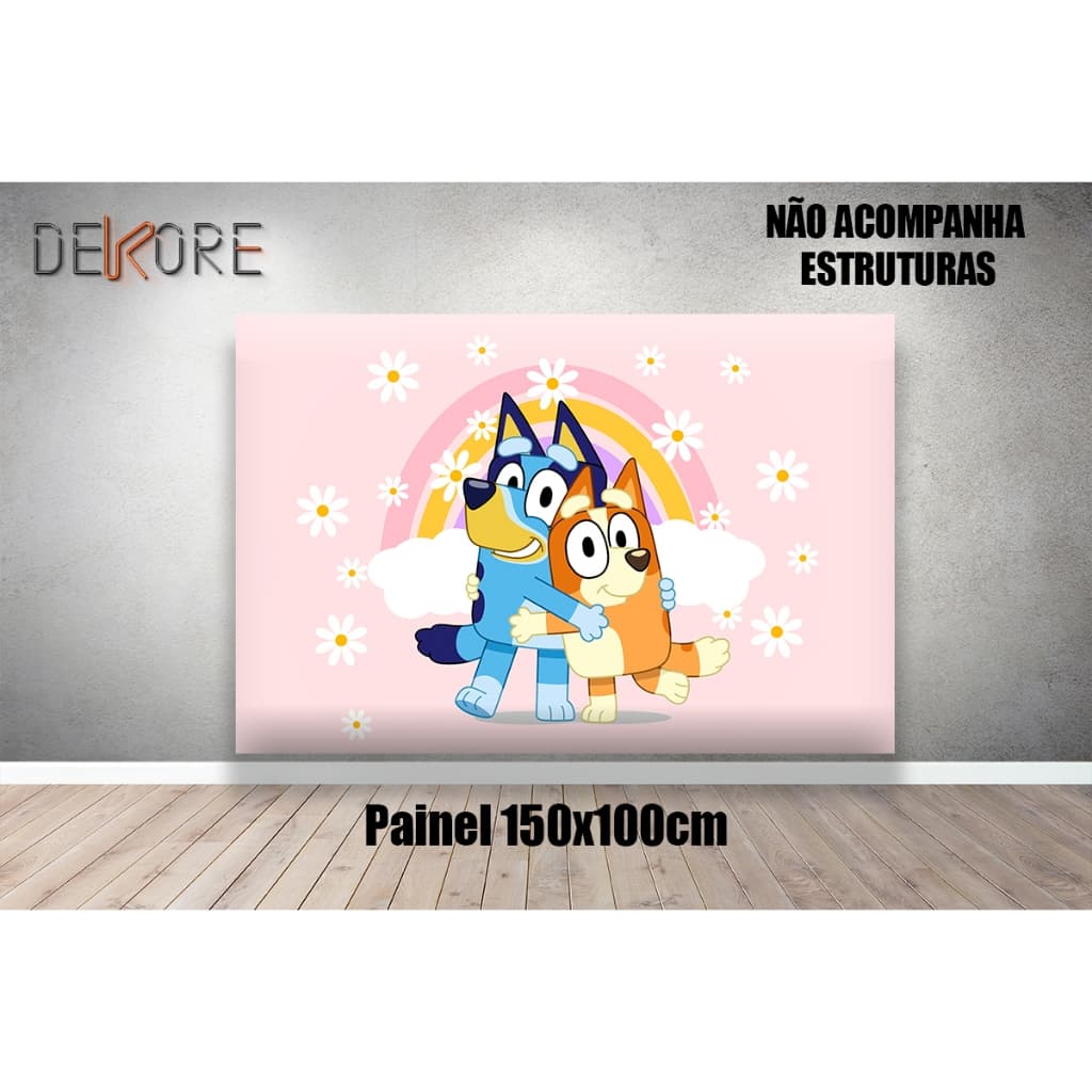 Painel Retangular Cachorros Blue Rosa Arco-íris  1 Face