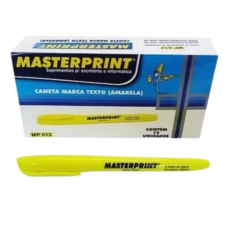 caixa marca texto amarelo com 12 unidades masterprint