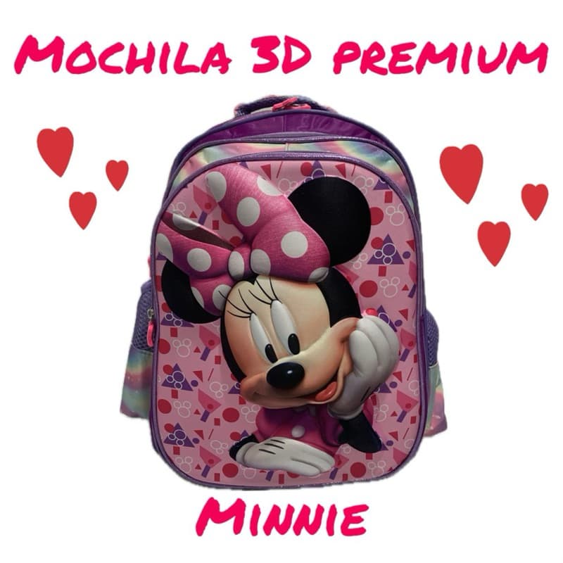 Mochila Minnie 3D Grande com Led Resistente e Impermeável Menina Rosa