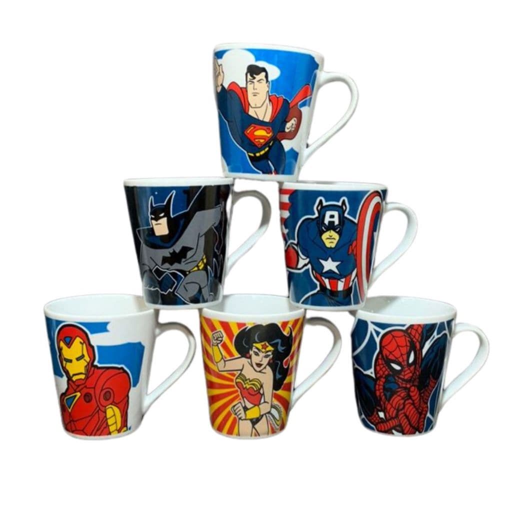 Jogo Caneca Personalizada Herois Marvel Liga da Justiça Xícara Chá Porcelana Infantil