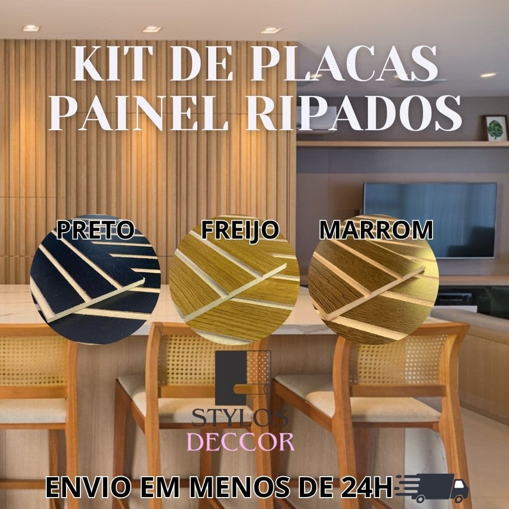 Painel Ripado em MDF Auto Colante Kit Com 10 Peças