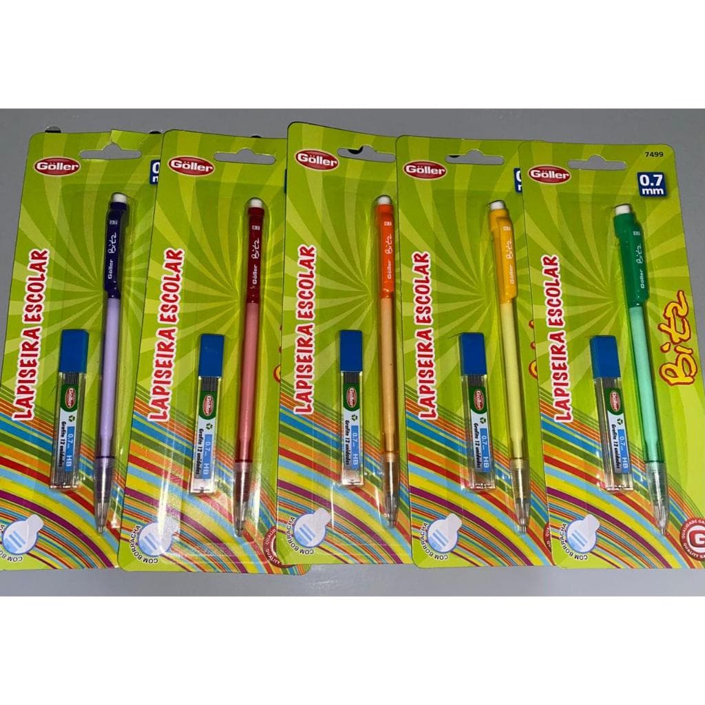 Kit c/ 5 Lapiseira escolar colors 0.7mm com 1 tubo de grafite volta as aulas
