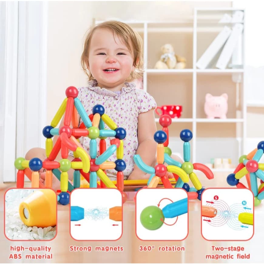 128/144/64PECAS Blocos De Construção 3d Magnéticos Brinquedo ímã Varas Bolas Jogo Montagem Para Crianças