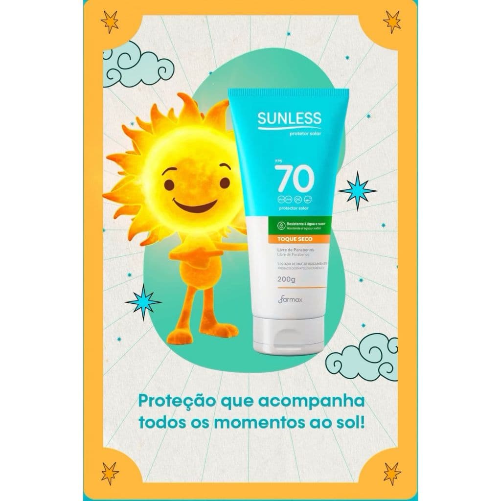 Protetor Solar Sunless FPS 70 Toque Seco Não Oleoso 200g