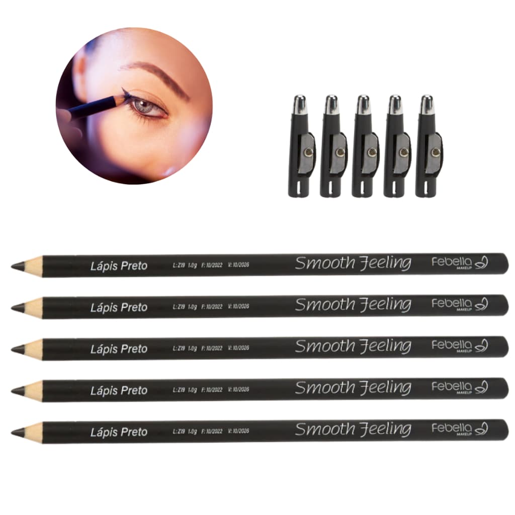 Lapis de Olho Kit Lápis de Olho Preto com Apontador Kit 5 Unidades