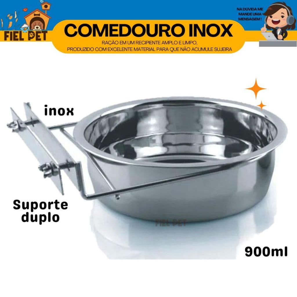 Comedouro Caneca Inox Pássaros Papagaio Grande 900ml com Borboleta Aves