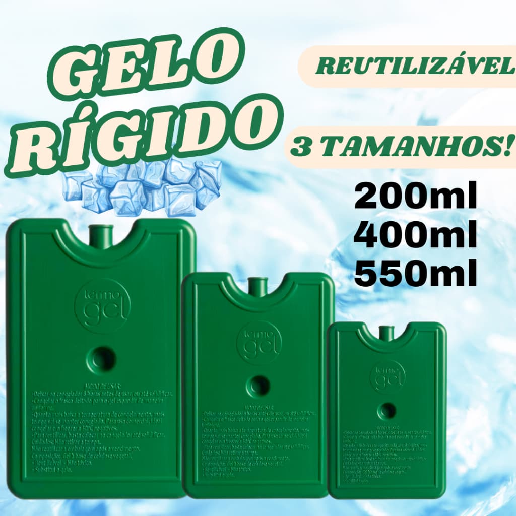 Gelo Rígido P/ Conservar Bebidas Alimentos Não Derrete 550ml 400ml 200mlTermoGel Gelo Seco Praia Piquenique Vacina