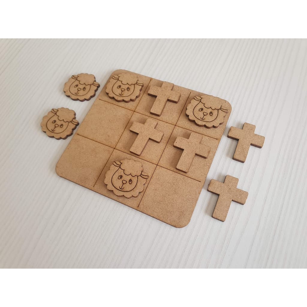 150 Jogos da velha Ovelha Igreja Cruz Pascoa Jesus Cristo em MDF 10cm tabuleiro brinquedo presente lembrancinha kit