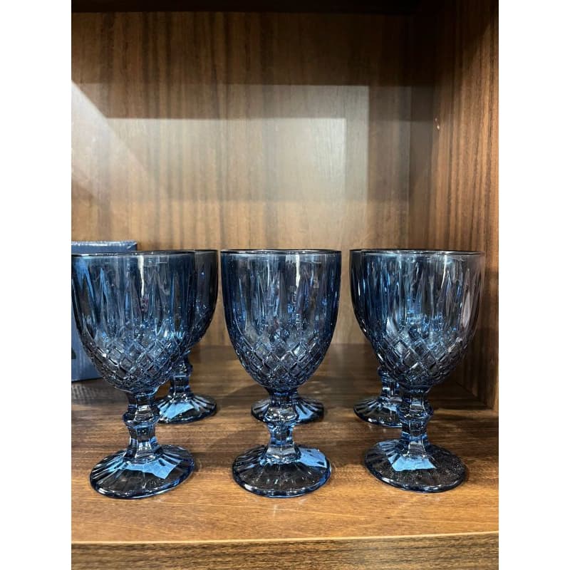 Conjunto 6 Taças de Água de Vidro Greek Azul Escuro 345ml 28783 - Wolff