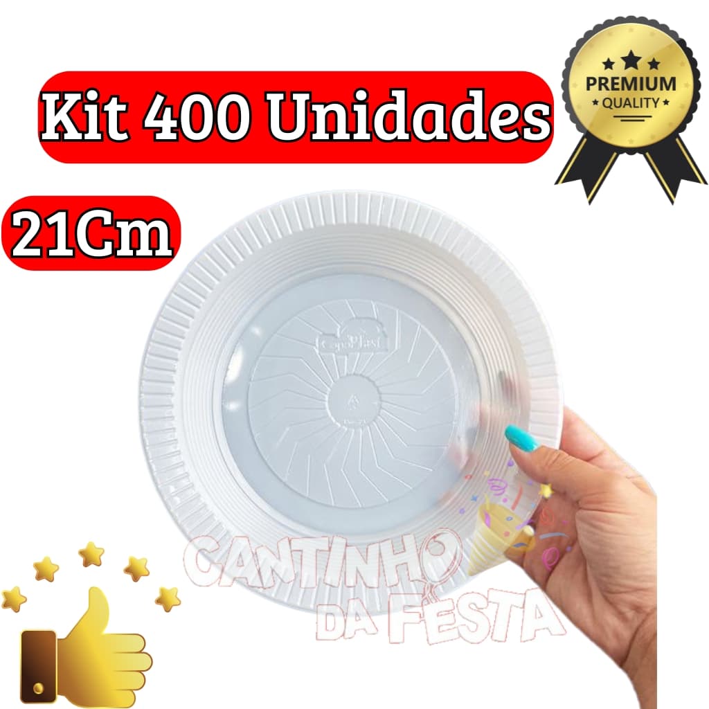 Kit 400 Pratos Descartáveis ​​21cm - Festa, Almoço, Aniversário, Eventos, Churrasco, Buffet,